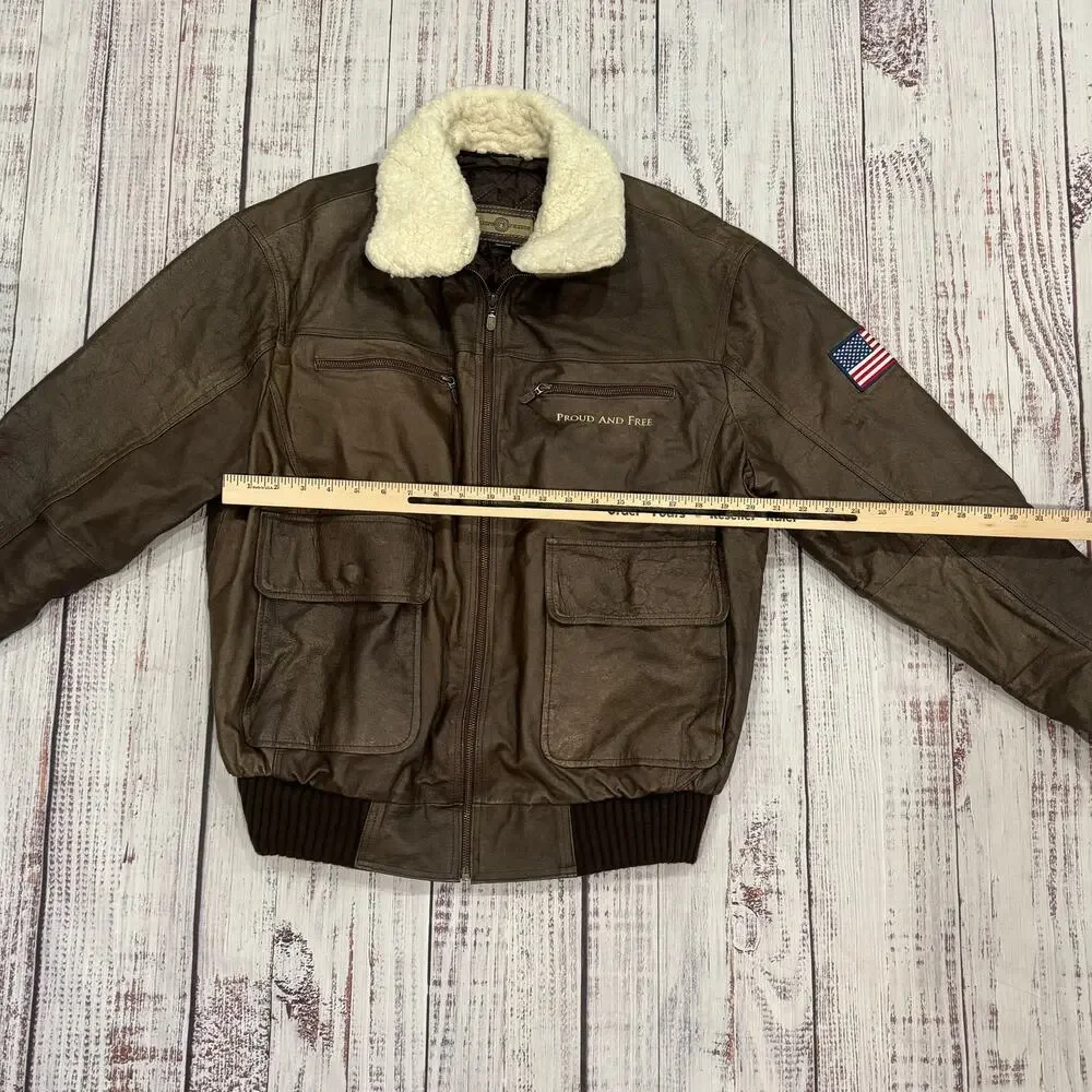 Bradford Exchange Leather Bomber Eagle Flag Embroidery Removable Collar M